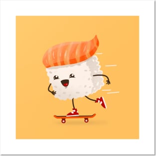 Kawaii sushi skateboarding Posters and Art